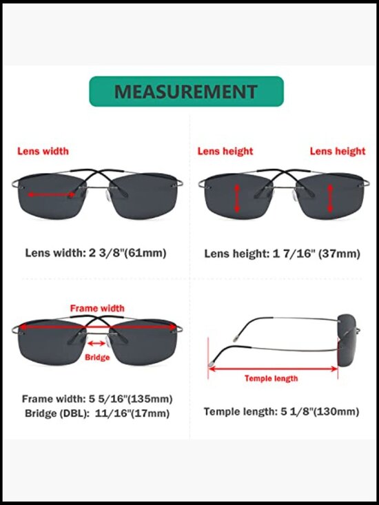 Titanium Frame Polarized Sunglasses Rimless Aviator Style